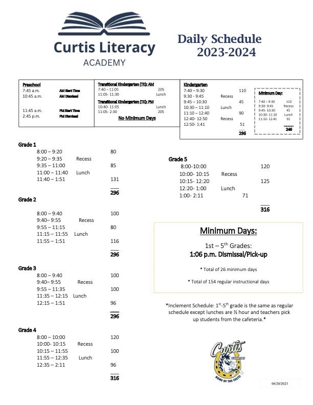  Curtis Bell Schedule 2023-2024